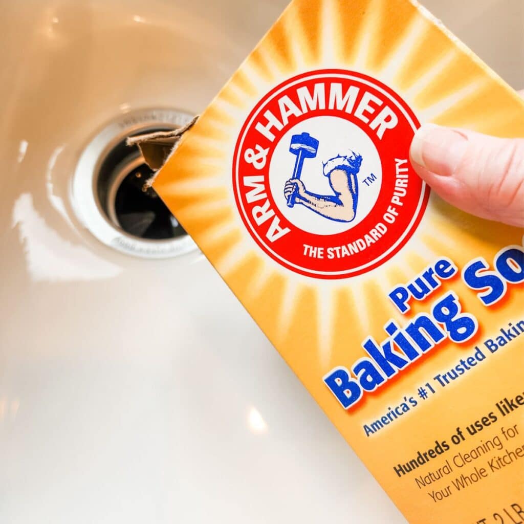 pour baking soda into the disposal.